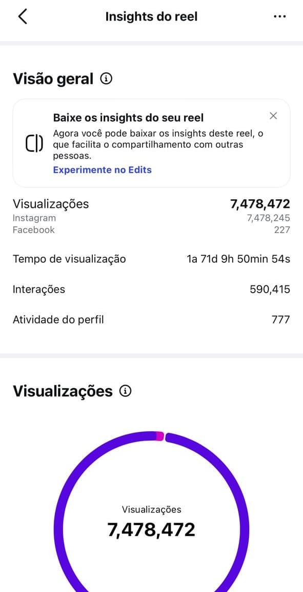 Reels em destaque — print real dos insights do Instagram da Yá Guayanaz (Reels)