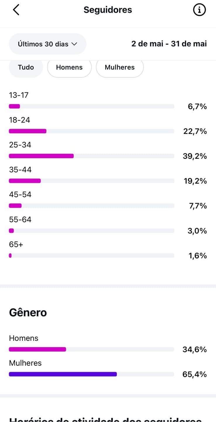 Perfil dos seguidores — print real dos insights do Instagram da Yá Guayanaz (Seguidores)
